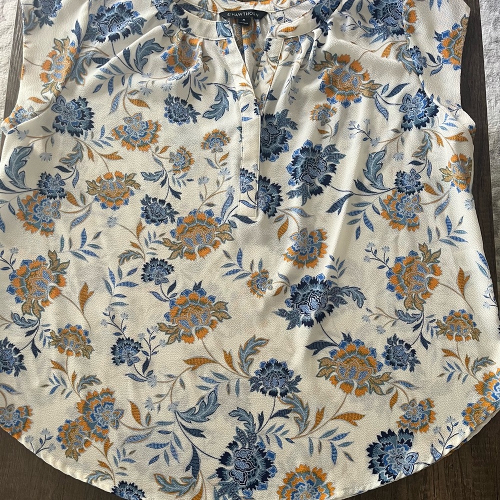 41 Hawthorn Blue and Cream Floral Blouse